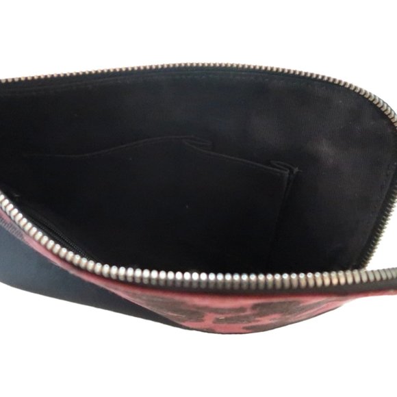 SANDRO animal print canvas & leather zip clutch bag w wristlet - Picture 5 of 5